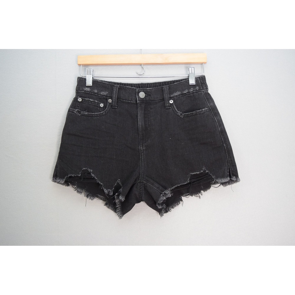 Aerie Denim Shorts XS Black Distressed High Waisted Elastic Back Womens New